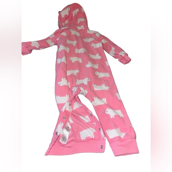 Carters Pajamas Girl's Pink Polar Bear Hooded Fleece Jumpsuit Snap-Up - Picture 5 of 5